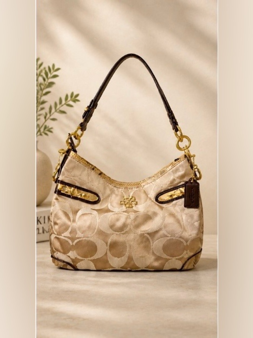 Coach Signature Jacquard Hobo Shoulder Bag w/ Snakeskin Trim - Picture 15 of 15